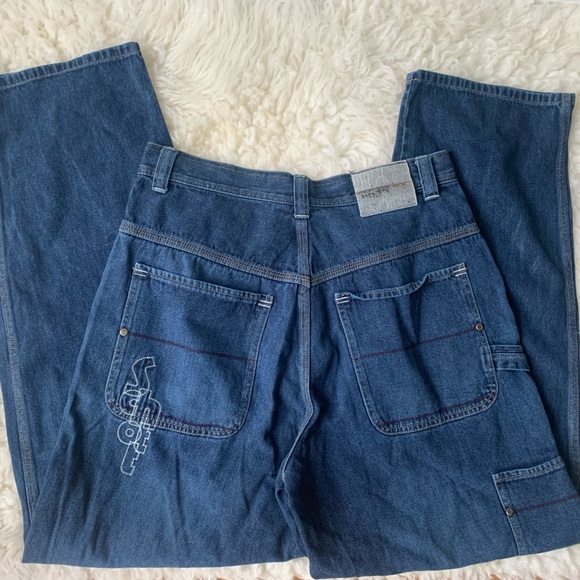 Y2K Schott Bros NYC Men's Denim Jeans Stiched Logo Streetwear Baggy Size: 34 - Picture 5 of 11